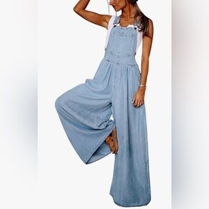 Women's Light Blue Oversized Wide Leg Soft Denim Overalls XL XXL
